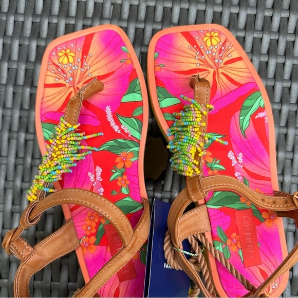 Farm Rio | NWT Size 7 Floral Pierre Beaded Flat Sandals - Picture 15 of 16